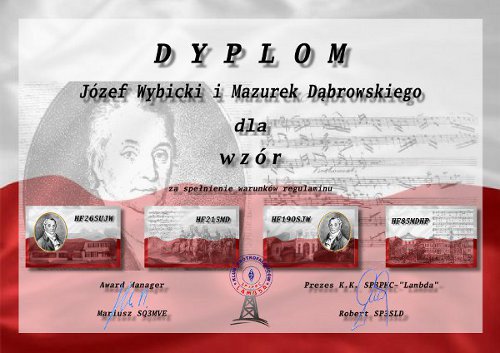 Dyplom Józef Wybicki i Mazurek Dąbrowskiego